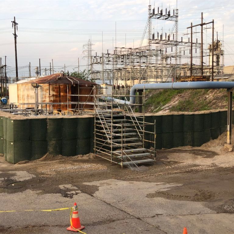 Flood Defense Barrier around Oil and Gas Pipes in Louisiana for Hurricane flood proteciton