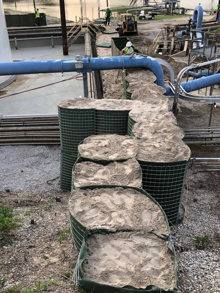HESCO Bastion Floodwall Buttress Cells Installed