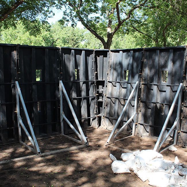 8' tall flood barrier corner using the Muscle Wall system