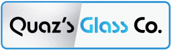 Quaz’s Glass Co. logo with black and blue text inside a rounded blue border on a white background