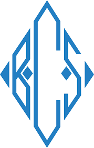 Blue geometric monogram logo with stylized letters in a diamond shape