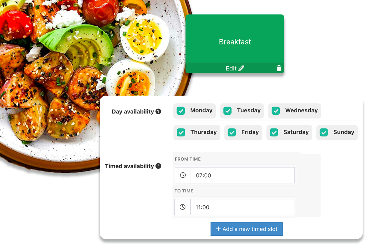Timed availability product set up screen