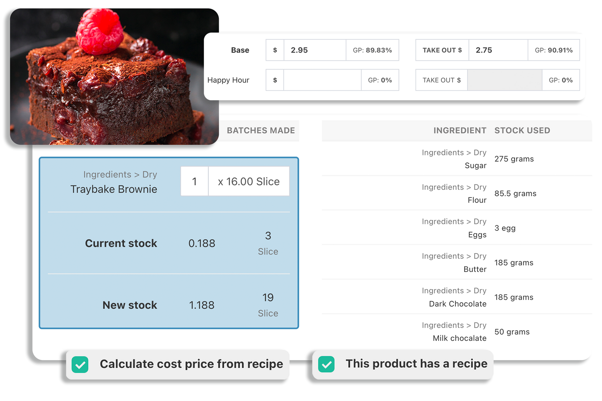 Inventory set up for Brownie batch maker