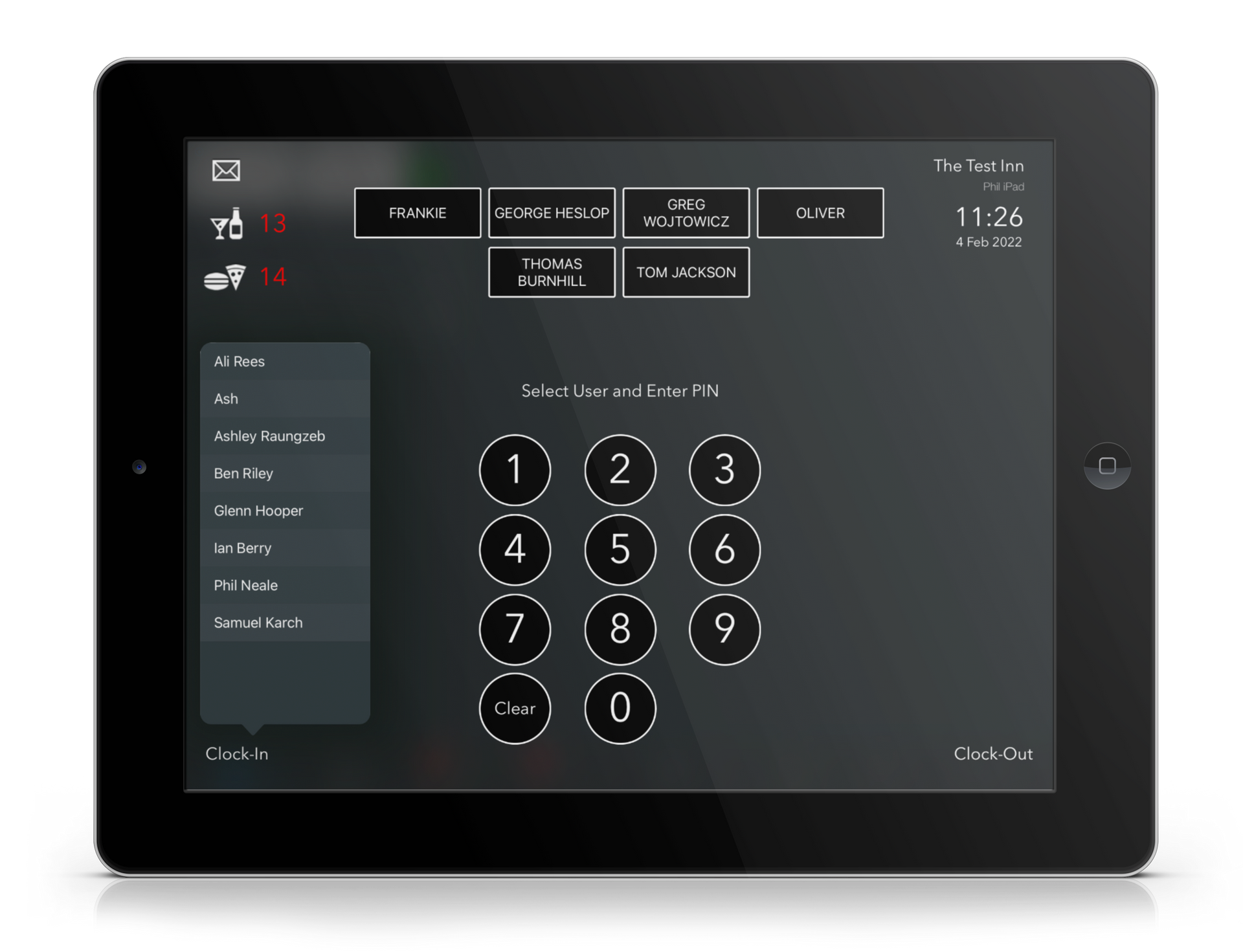 Tabology EPOS, clock in