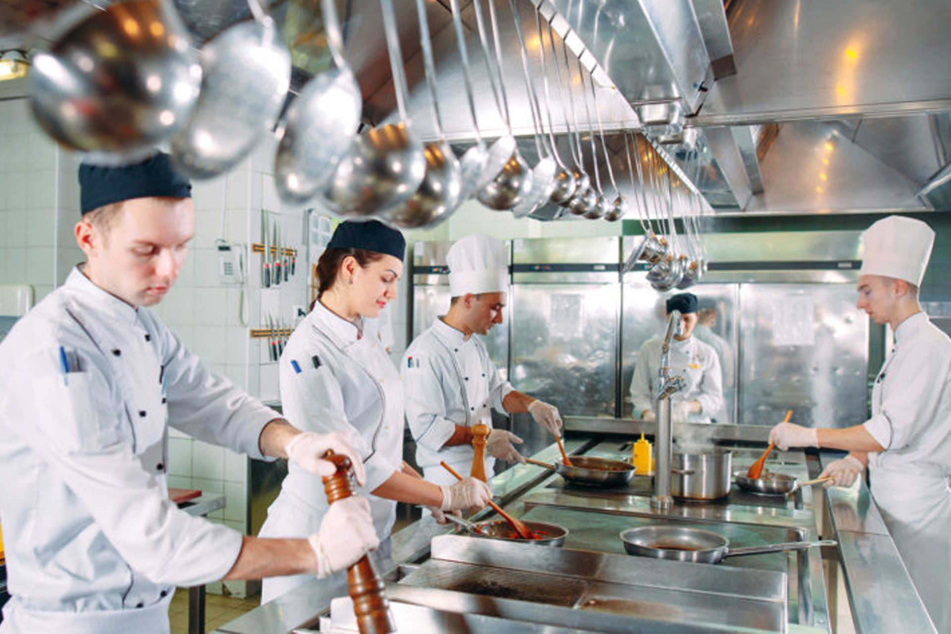 Chefs working in commercial kitchen