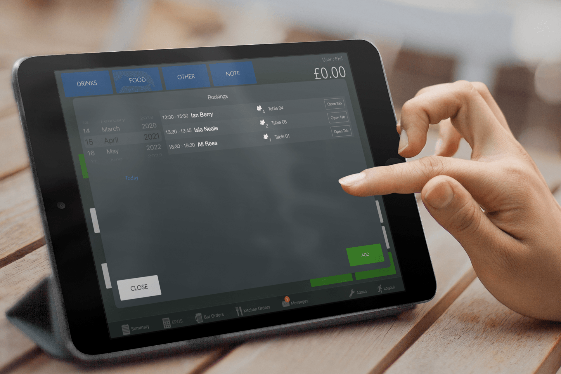 Select a booking from your EPOS
