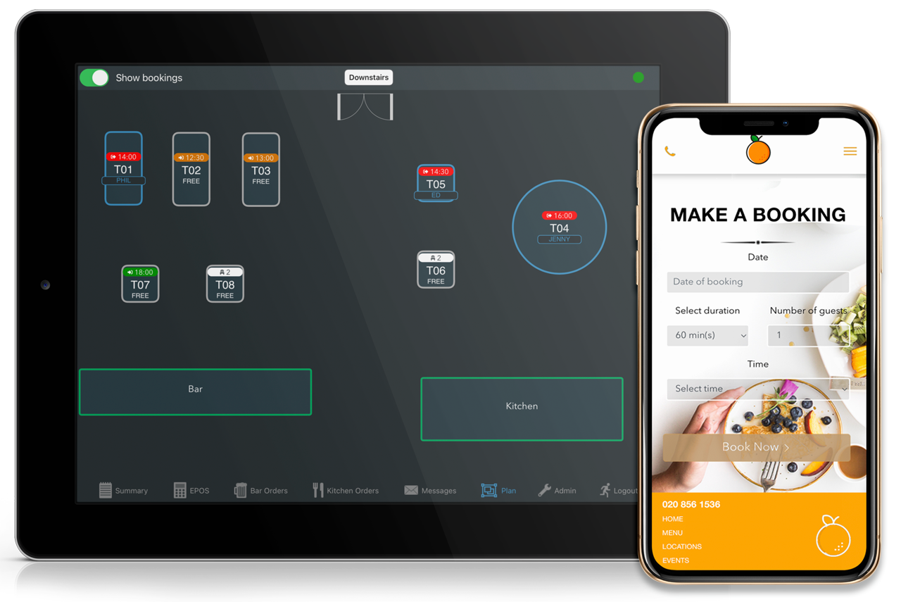 Pub booking system, make a booking and table plan view of bookings