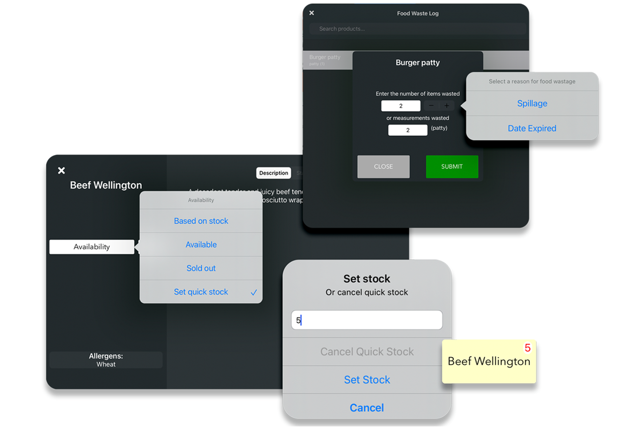 Kitchen screen recording wastage and managing stock