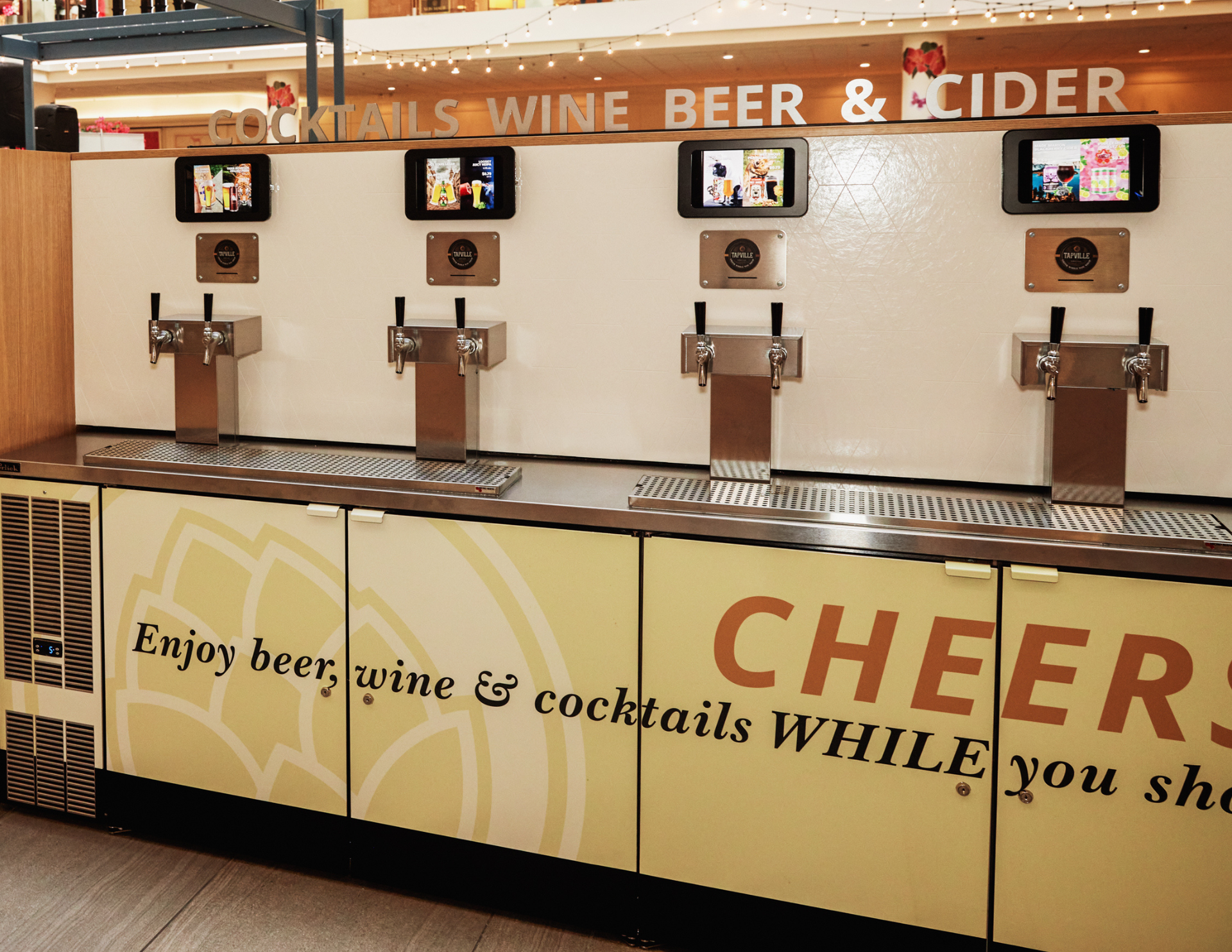 Self-serve beer tap and iPad menu screens