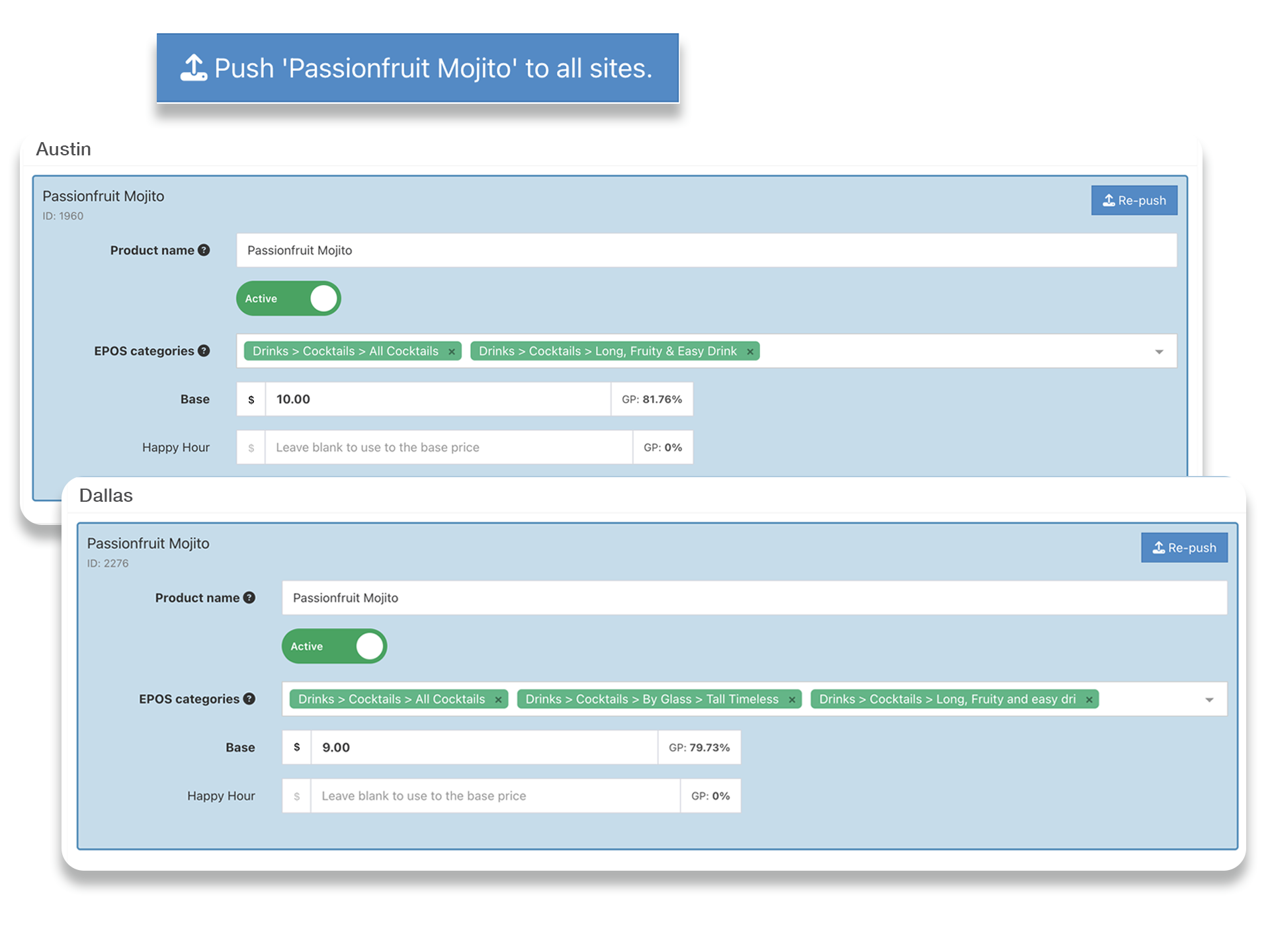 Create central products on EPOS back office