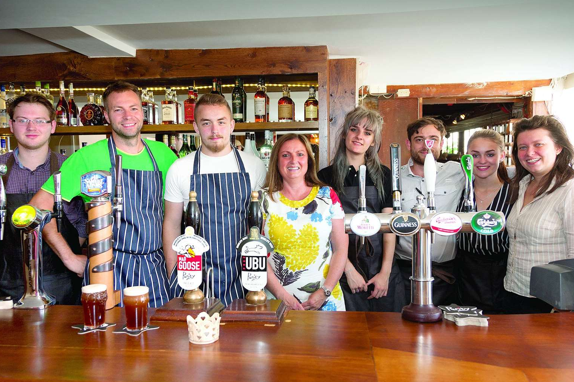Happy pub staff