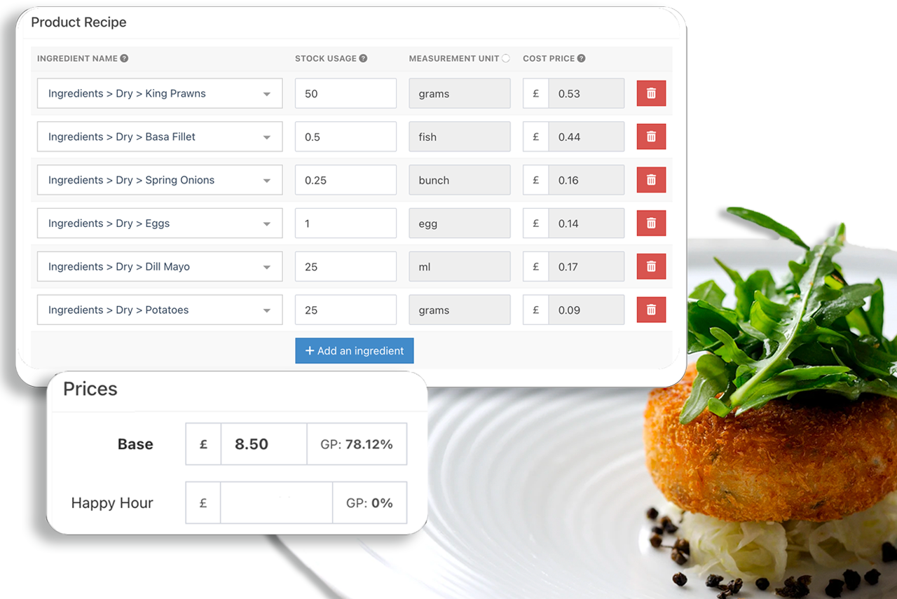 EPOS product recipe, GP calculation