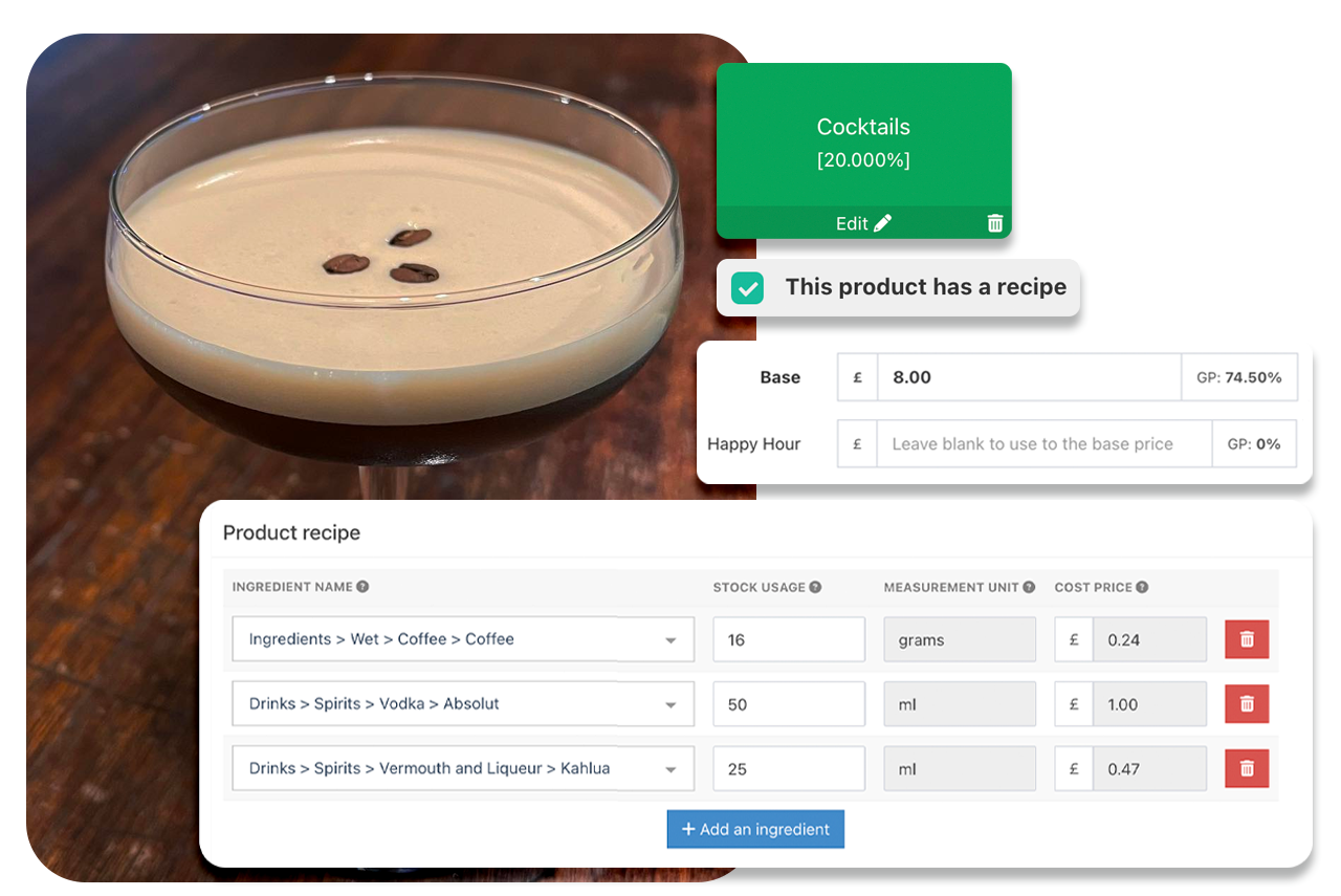Cocktail recipe on EPOS back office