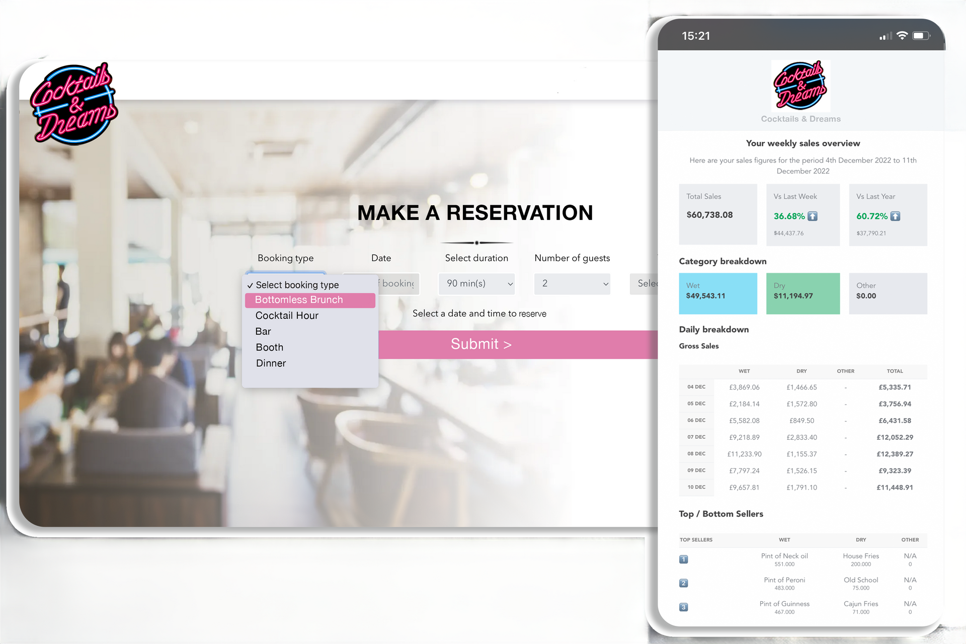 Pub booking system and weekly sales email