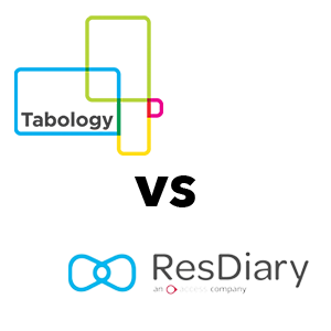 Tabology logo vs ResDiary logo on a white background