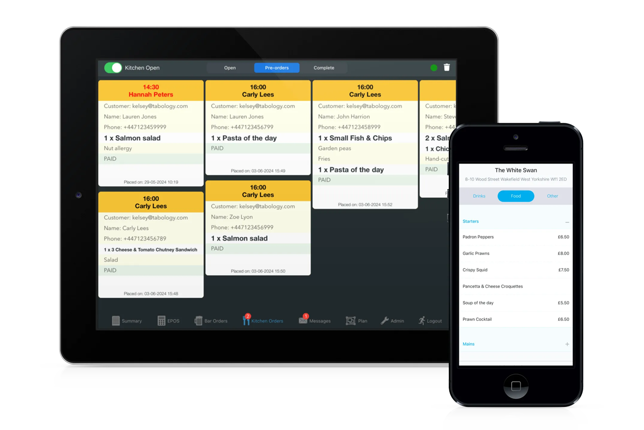 Tablet and phone showing a scheduling app with calendar cards and task lists