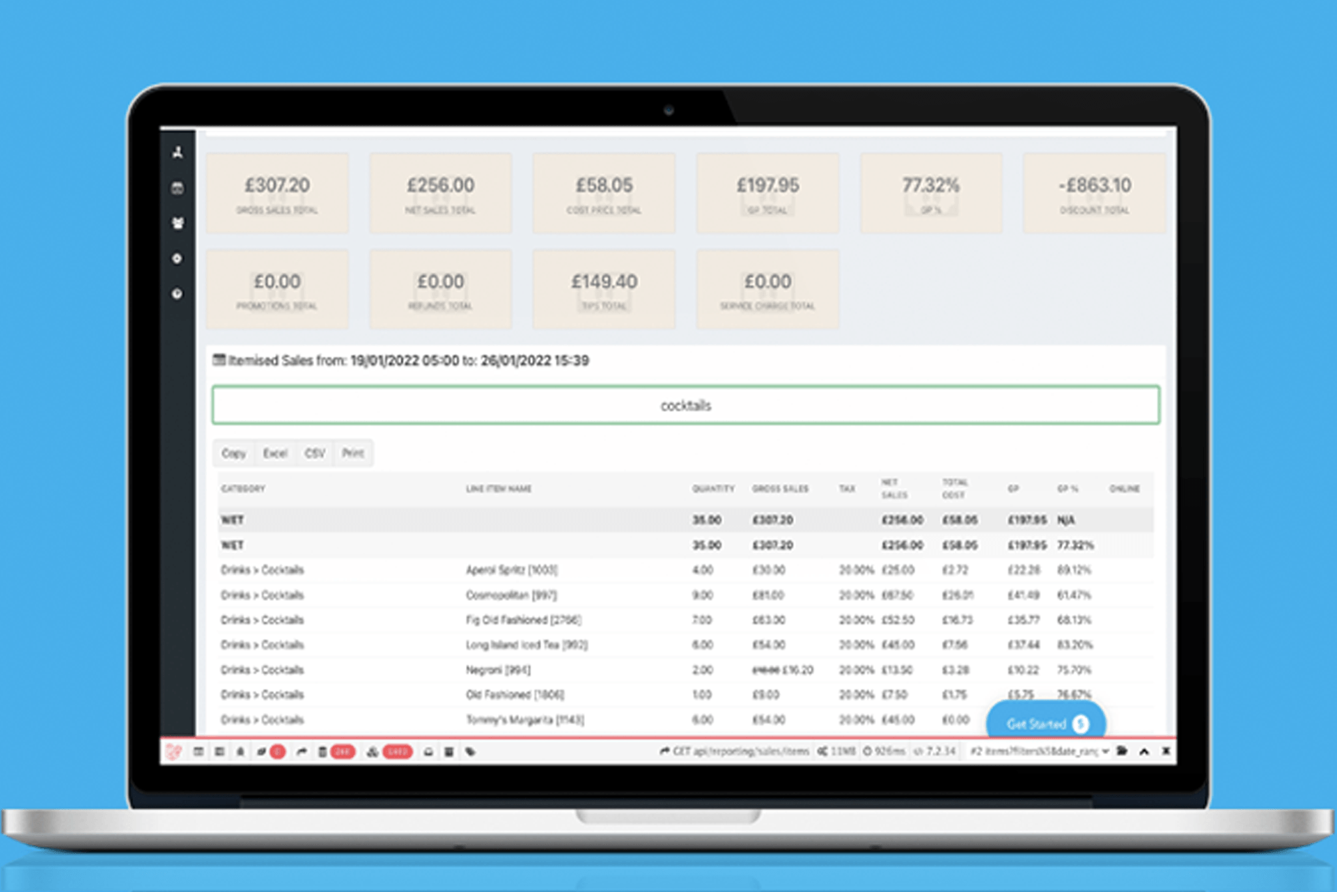 EPOS reporting, itemised sales report