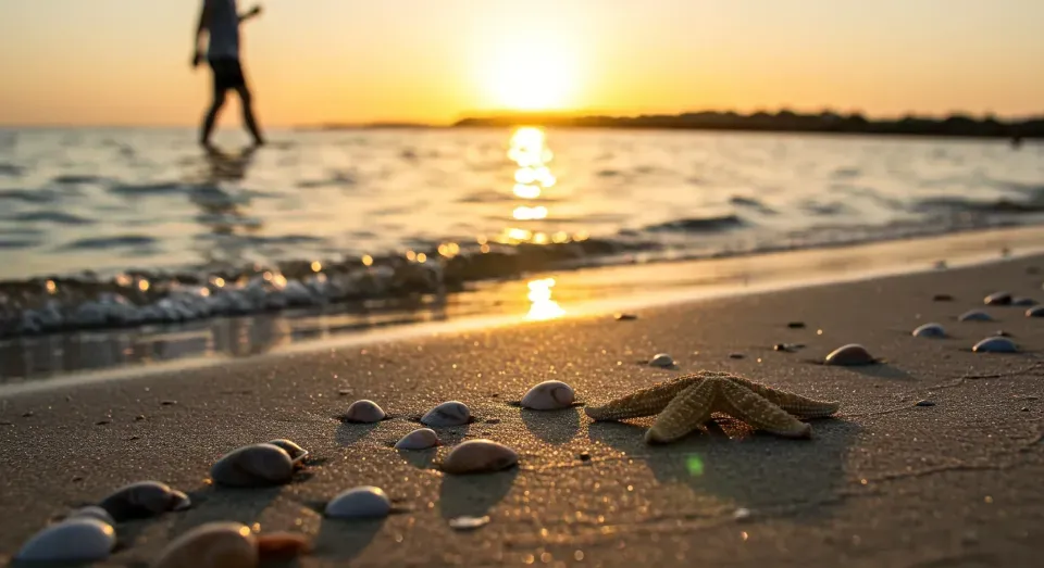 Caribbean sunset reflecting on the shore, a scene that invites relaxation and enjoying a vacation in San Andrés
