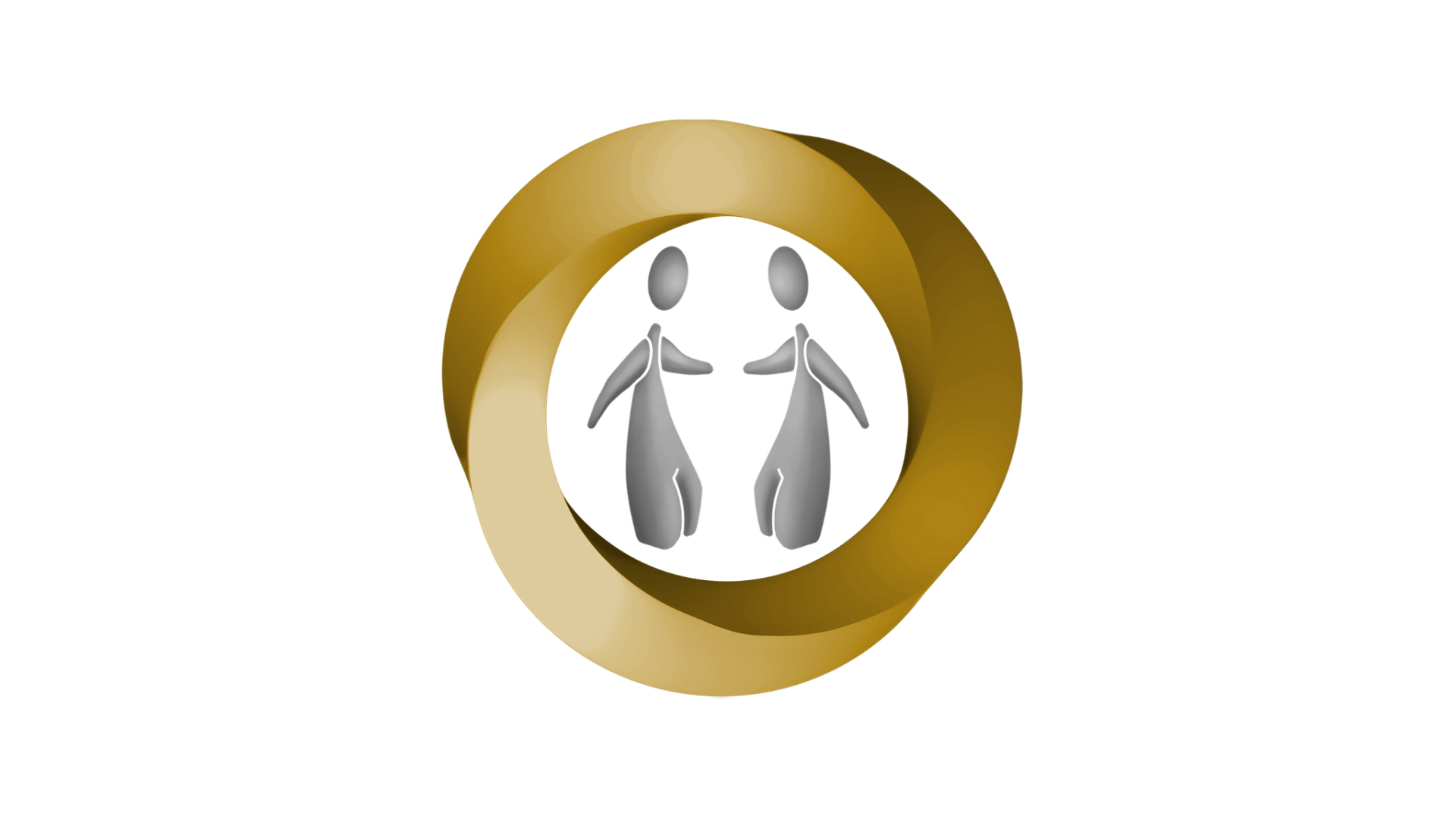 Two stylized figures inside a gold infinity symbol.