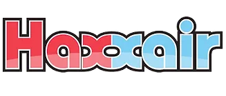 “Haxair” logo in red, white, and blue stylized letters