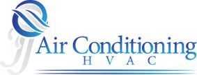 Air Conditioning HVAC logo with blue swoosh icon and blue text on a white background
