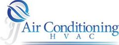 Air Conditioning HVAC logo with blue swoosh icon and blue text on a white background