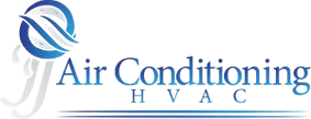 Air Conditioning HVAC logo with blue swoosh and gray fan icon