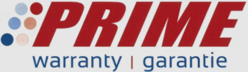 PRIME logo with red text and blue “warranty | garantie” tagline