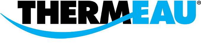 Thermeau logo in black and blue with a wave design