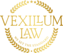 Gold Vexillum Law logo with laurel wreath and the tagline “We set the standard”