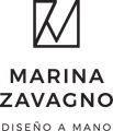 Logotipo: Monograma “MZ” dentro de un cuadrado, encima “MARINA ZAVAGNO” y “DISEÑO A MANO” en fuente sans-serif.