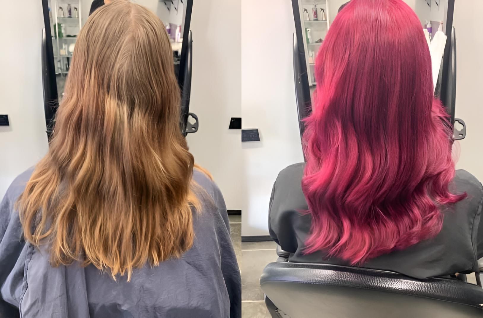 A Before And After Photo Of A Woman 's Hair In A Salon — Klic's Hair Design In Earlville, QLD