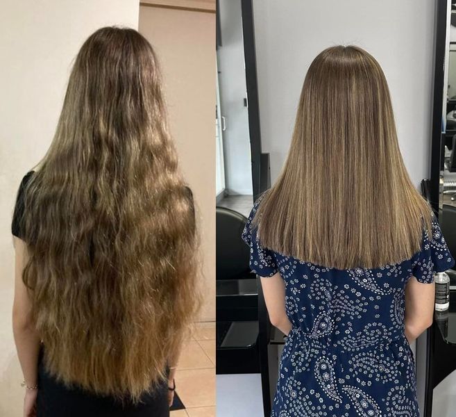 A Before And After Photo Of A Woman 's Hair — Klic's Hair Design In Earlville, QLD