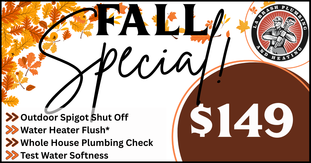 Fall plumbing special: outdoor spigot shut off, water heater flush, whole house check, water softness test for $149.