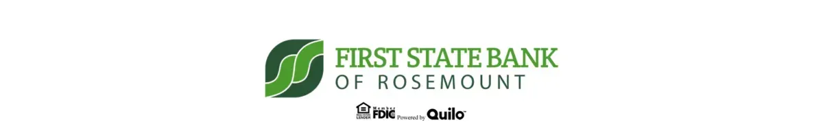 The first state bank of rosemount logo is blurred on a white background.