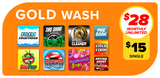 Gold Wash laundry ad with service icons and 