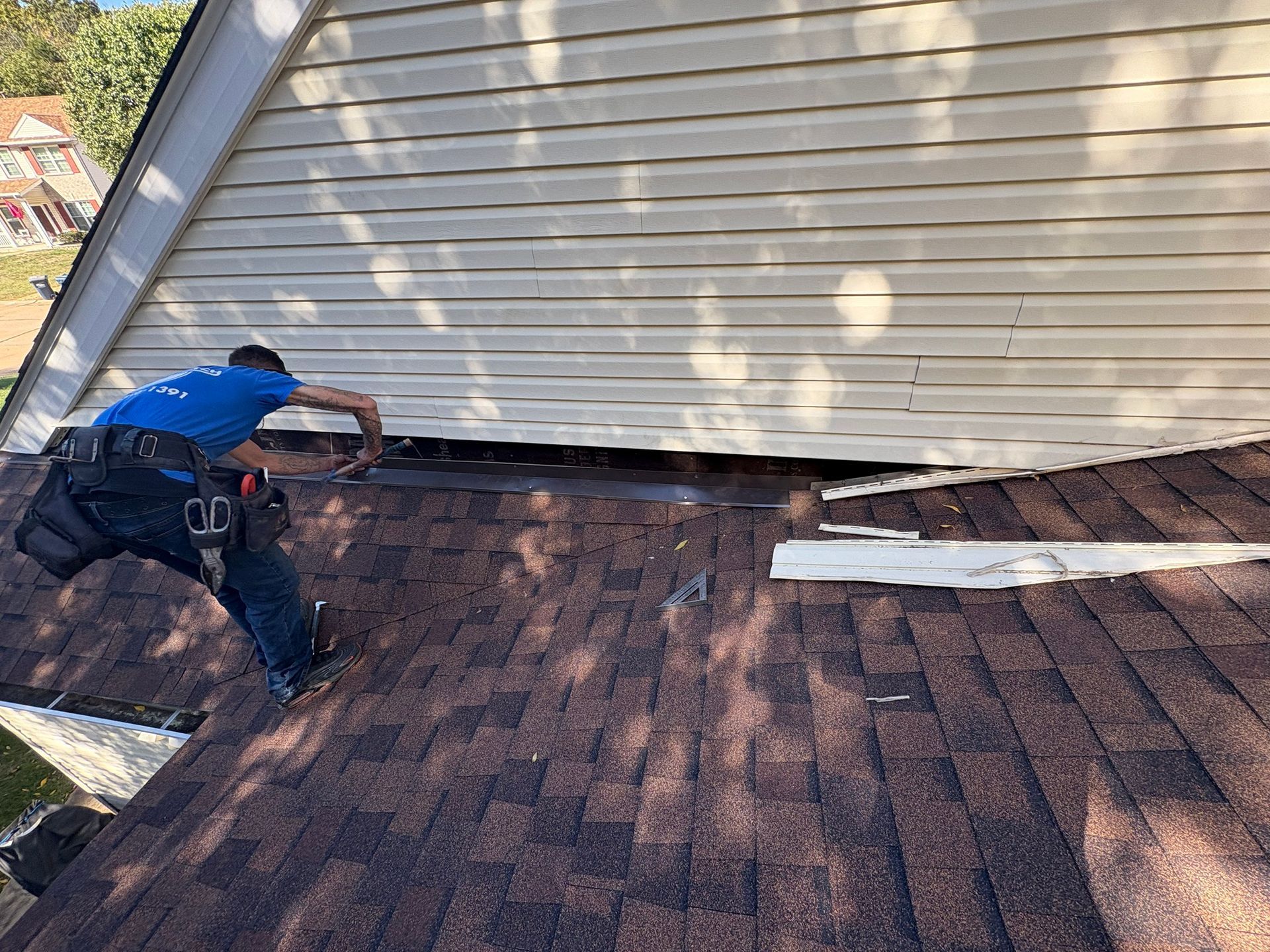 Roof flashing replacement on a residential home in Eureka, MO