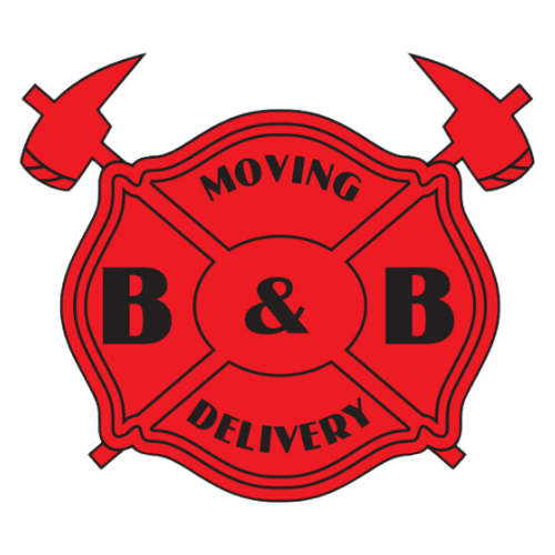 A red fire emblem with the words moving and delivery on it