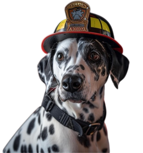 A dalmatian dog wearing a fireman 's hat
