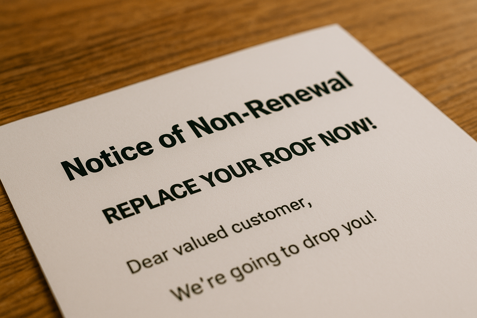 A letter for non renewal from the insurance company