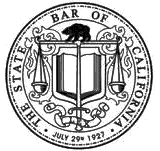 The seal of the bar of california is black and white.