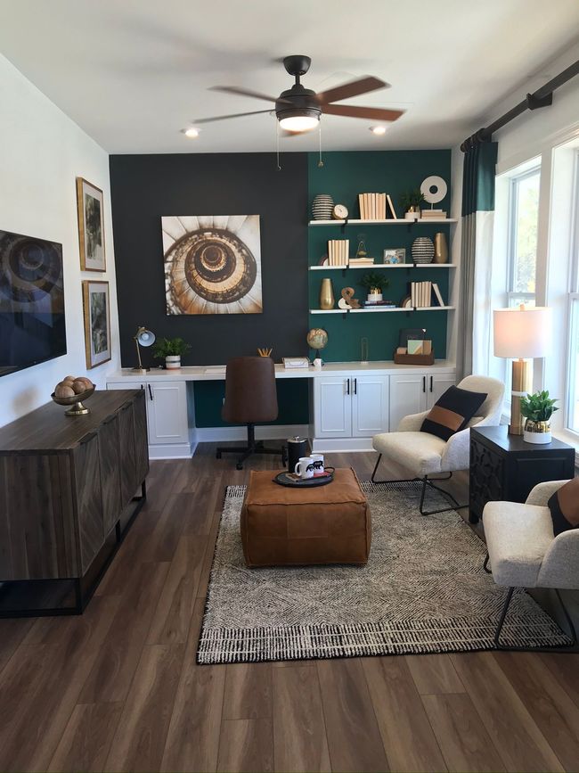 a home office with built-ins and accent wall - Raleigh, NC