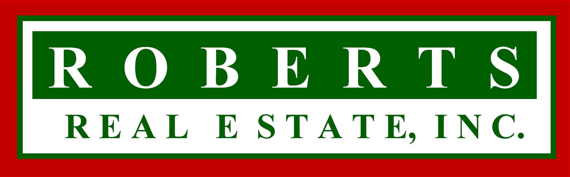 Roberts Real Estate, Inc. logo with white text on green and red background