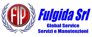 Logo di FIP Fulgida Global Service con testo rosso e grigio e un emblema circolare rosso