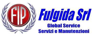 Logo di Fulgida Global Service in rosso e grigio con emblema circolare FIP