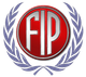 Logo circolare rosso con le lettere argentate “FIP” contornate di rosso e nero