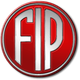 Logo circolare rosso di FIP, con lettere bordate d’argento su sfondo bianco