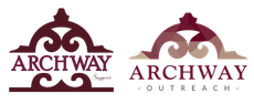 Two burgundy Archway logos, one with “ARCHWAY” and one with “ARCHWAY OUTREACH” on a white background