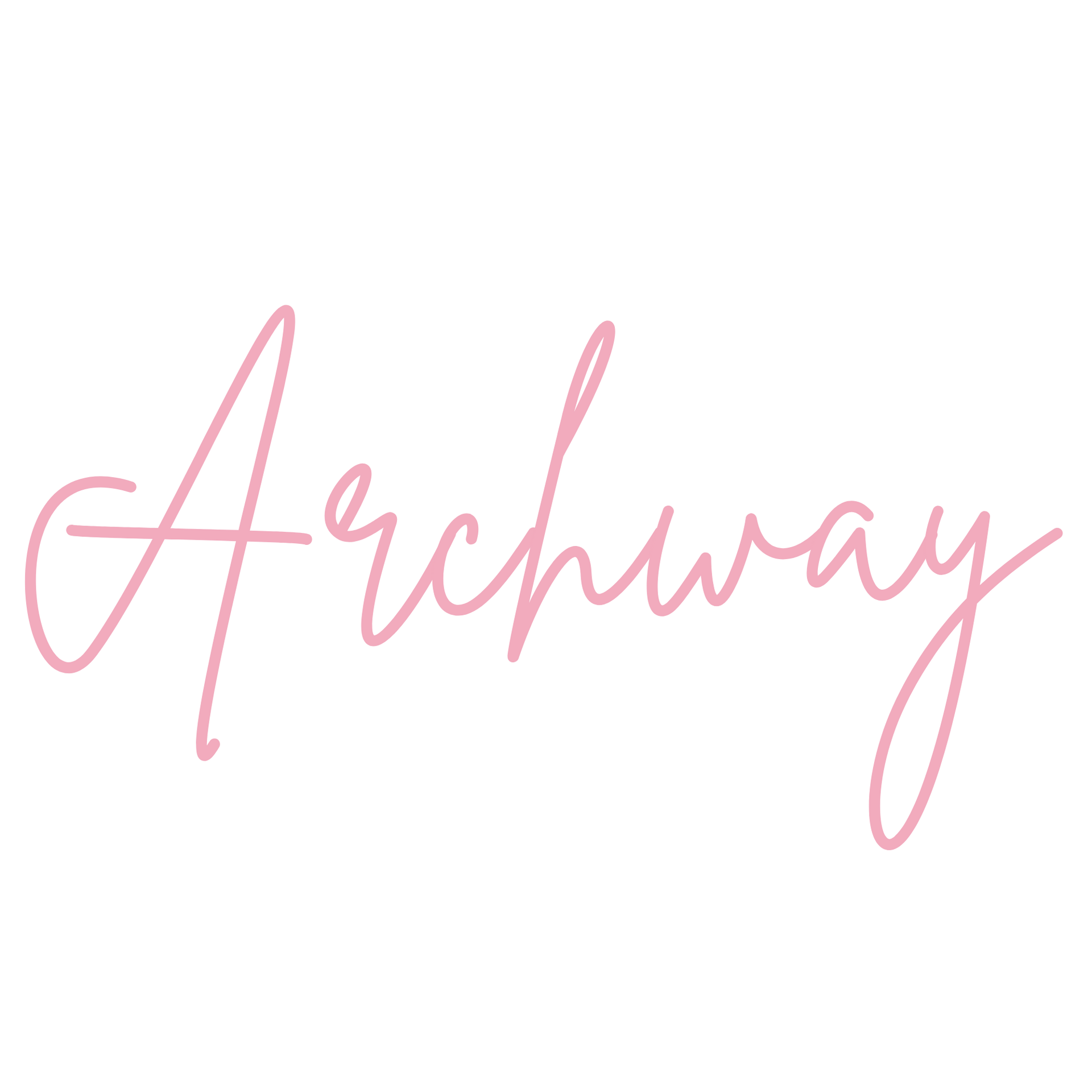 Pink cursive word “Archway” on a white background.
