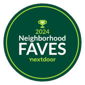 2024 Neighborhood FAVES Nextdoor badge in green with yellow trophy icon and white text